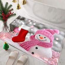 1 pièce Tapis de bain, tapis de cuisine, paillasson avec imprimé bonhomme de neige de Noël - Super doux en microfibre, convient pour la cuisine, la salle de bain, le paillasson décoratif