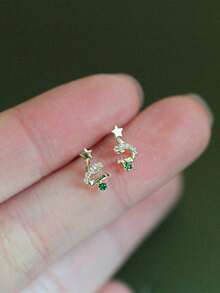 falinne S925 Silver Plated 14K Gold Christmas Tree Stud Earrings For Women, Cute Mini Earrings, Suitable For Christmas Gifts, Tarnish Resistant & Hypoallergenic