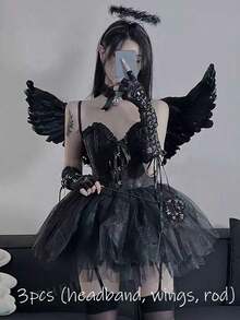 Fairy Angel Wings Back Decoration Halloween Costume White Feather Demon Props Colorful Wing Accessories Decoration - Black - View 1