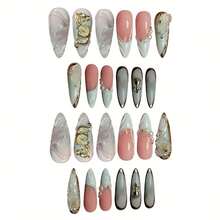 Luxurious Sweet Cool High-End Floral Gold Texture Edging - Creamy White And Gold Contrast Almond-Shaped Medium-Length False Nails - Những đầu ngón tay ngọt ngào và mát mẻ - Xem 3