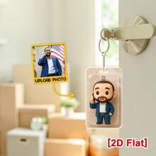 Catygift Llavero con renderizado de IA personalizado a partir de una foto, estilo de figura de juguete de dibujos animados, recuerdo conmemorativo personalizado, llavero con personaje basado en foto apreciada, regalo de Navidad para seres queridos, regalo de condolencia único, ambiente cálido