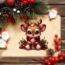 Christmas 2D New Cute Deer Holiday Gift Pendant-Acrylic Flat Car Rearview Mirror Decoration, Festive Car Interior Charm, Lightweight Acrylic Material, Vivid Deer Design, Cute 2D Flat Christmas Deer Car Rearview Mirror Decoration, Very Suitable Add Festive Cheers To The Car Interior During The Holidays,