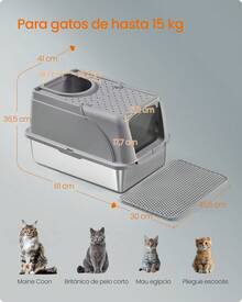 Feandrea Caja de Are*na de Acero Inoxidable para Gatos con Tapa Abatible, Arenero XL, a Prueba de Fugas, Cuchara, Cepillo, Doble Entrada, Carga de Encimera de 15 kg,Gris Paloma - Gris - Ver 5
