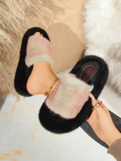 Women's Fluffy Thick Sole Slide Slippers, Soft Bottom Open Toe Casual Slippers, Fashionable Women Indoor Slippers