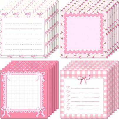 8 件粉色蝴蝶结便签，易于使用，高效记录和整理 - 适合学生、办公室和家庭