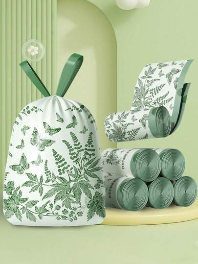 1 rollo/50 piezas Bolsas de basura con cordón ultra gruesas y duraderas para pañales, bolsas de basura para pañales con patrón de artemisa verde espesado, estilo chaleco portátil, bolsas de basura para pañales para familia, viajes al aire libre, cambio de pañales, montadas en el coche, adecuadas para limpiar la basura en cochecitos, salas de estar, baños y habitaciones de bebé, bolsa de almacenamiento dedicada para botes de basura de cocina y baño, bolsa de basura portátil