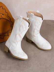 精美刺绣儿童秋冬靴，时尚休闲日常百搭学校派对儿童高跟靴