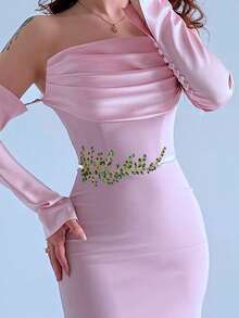 1pc Elegant Handmade Crystal Waist Belt, Suitable For Wedding Dress, Evening Gown, Autumn Outfit - Mint Green - View 2