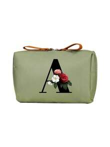 Geantă cosmetică elegantă cu monogramă, geantă de toaletă portabilă pentru femei, geantă de ruj, portofel pentru monede, geantă de depozitare pliabilă ușoară, geantă cosmetică, geantă de călătorie, geantă de depozitare portabilă, capacitate mare, cu mâner, multifuncțională, poliester durabil cu închidere cu fermoar, lavabilă la mașină, potrivită pentru naveta zilnică, călătorii de afaceri, vacanțe, poate fi oferită prietenilor, membrilor familiei ca un cadou grijuliu, cadouri de Crăciun, Halloween.