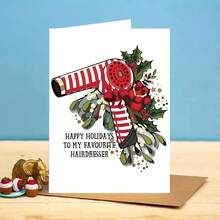 1 pezzo Biglietto di auguri natalizi per parrucchieri con busta, biglietto di ringraziamento unico per le feste, adatto per Natale, Capodanno, Festa di Primavera - Set - Visualizzare 3