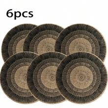 1 pièce-8 pièces Sets de table ronds rayés en jute, sets de table ronds noirs vintage, sets de table à motif de lignes, sets de table ronds de style moyen-oriental, convient pour restaurant, fête, décoration de mariage