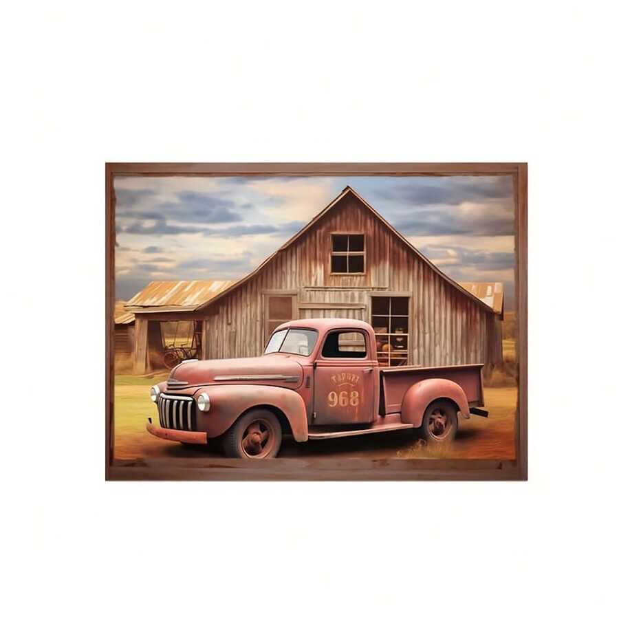 1 pièce Affiche imprimée sur canevas vintage, Œuvre murale sur canevas de camion de ferme, Peinture murale pour salle de bain, chambre à coucher, bureau, salon, Décoration de la maison