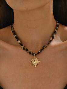 1pc Leopard Printing Necklace, Heart Bow Star Pendent Necklace, Winter Necklace, Daily Accessory, Dating, Party Necklace, Woman Gift Valentines,Mom,Mother,Mother's Day,Gift