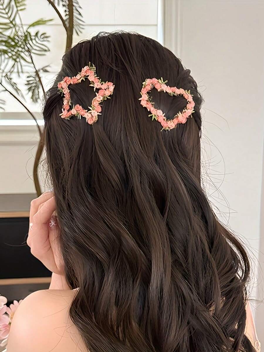 Pasador de pelo con bordado floral rosa - Accesorios de pelo lindos de hierro, adecuados para uso casual y diario en todas las estaciones, sin electricidad, diseño de tela de punto, accesorios para el cabello, pasador de pelo de flor rosa de alta gama para mujer, clip de amor dulce para la frente, flequillo lateral, pasador de pelo, pinzas para el cabello, pasador de pelo