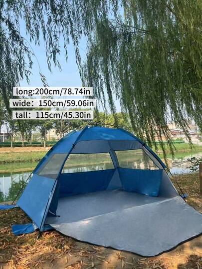 1-3 Person Large Beach Tent With Silver Coating, Mosquito Net, Suitable For Picnic, Fishing, Hiking, Camping, Easy To Set Up, Portable, Sun Protection