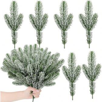 24PCS Christmas Snow Frosted Pine Branches 10'' Faux Fake Christmas Picks And Sprays White Tree Filler Branches Flocked Pine Needles Sprigs Stem For Wreath Garland Decorations Craft Artificial Pine Branches Green Plants Pine Needles Artificial Pine Needles Branches Sprigs Frosted Faux Fir Pine Twig Stems Fake Greenery Pine Picks Sprays