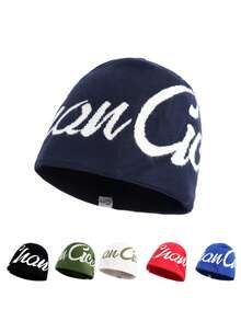 1pc Y2K Unisex Reversible Beanie Hat - Windproof Stretchy Knitted Skull Cap For Men And Women, Letter Pattern, Dopamine Colors , Hip Hop Streetwear, Casual Autumn/Winter Accessory & Christmas Gifts For Men/Women