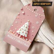 48pcs Christmas Gift Tags With Jute Twine - Light Pink Holiday Tags, Christmas Gift Text, Decorations, Party Favors - Compatible With Gift Wrapping, Christmas Tree Decor, Holiday Tags Design, Durable Paper Tags, Handmade Appearance, Crafting Hobby