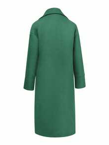 Casual Autumn/Winter Women's Wool Blend Turndown Collar Long Sleeve Commuter Elegant Long Wool Blend Coat - Dark Green - View 7