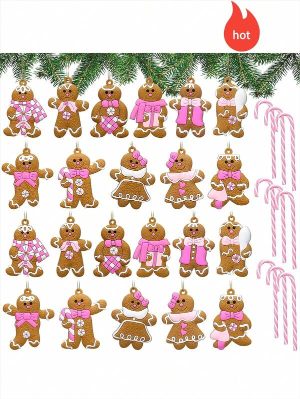 12 Stücke/24 Stücke/36 Stücke rosa Lebkuchenmann Ornamente, Weihnachtsdekoration, für Weihnachtsbaum Dekoration, rosa Weihnachts-Zuckerstangen Dekorationen mit Juteseil, ideal für Weihnachtsparty Dekoration, Heimdekoration, Feiertags-Dekoration, Geburtstagsparty, Familientreffen, Weihnachtsthemen-Party, können als Weihnachts-Heimdekoration Geschenke an Freunde oder Familie verschenkt werden!