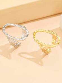 1pc Vintage Asymmetrical Geometric Hollow Open Band Stainless Steel Adjustable Ring, Simple O-Shape Letter Design, For Daily Wear