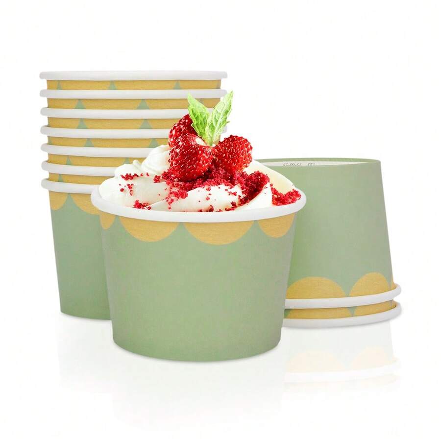 10pcs/20pcs/50pcs Sage Green Snack Cups Green And Golden Scalloped Edge Yogurt Snack Paper Bowls Dessert Food Treat Paper Bowls For Wedding Bridal Shower Babe Shower Birthday Party Supplies Favors