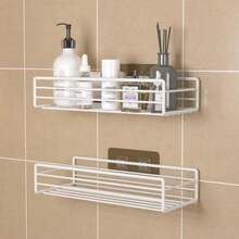 1 suport de duș, suport de depozitare montat pe perete fără perforații, suport de duș autoadeziv, raft suspendat versatil pentru articole esențiale de baie și bucătărie, accesorii pentru baie