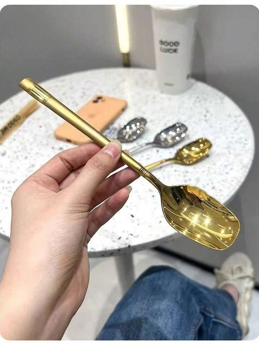 1PC Classic Dinner Spoon - 7.7-Inch Professional Grade Stainless Steel, Available In Silver And Gold, Maintains Shine Through Daily Use - Great For Home & Holiday Meals - Gold - View 1
