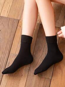 5 أزواج من جوارب قصيرة مبطنة بالحرارة للنساء، سلسلة باللون الأسود مبطنة بالحرارة، مناسبة للملابس الشتوية