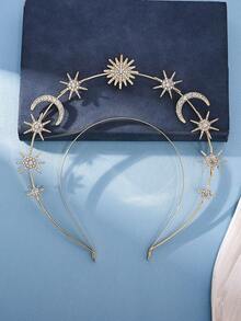 1件装女士时尚奢华太阳女神弹力发箍公主皇冠发饰，适合派对和情人节配饰 - 金色 - 查看 8