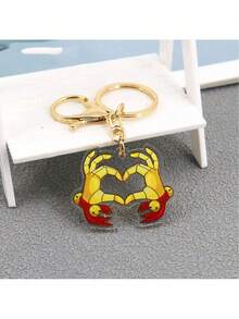 1 pieza Llavero con gesto de corazón, accesorio de colgante de acrílico con forma de corazón de colores, regalo pequeño