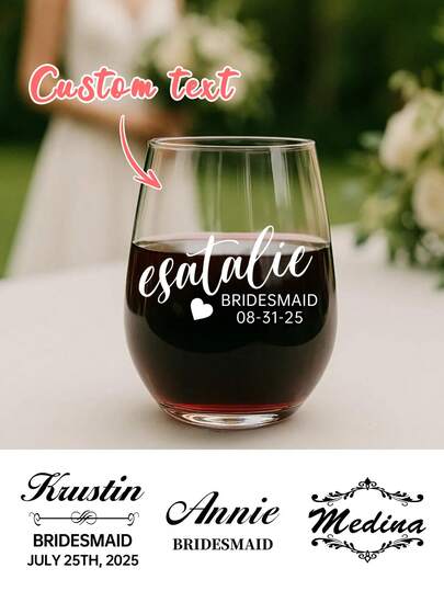 1/6/12pcs Personalized Bridesmaid Crystal Wine Glass Stickers, Customized Exclusive Text, Wedding Gifts, Bride's Gift-Giving Gifts, Bachelor Parties, Bridesmaid Proposals