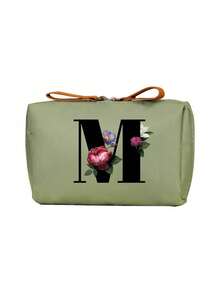 Geantă cosmetică elegantă cu monogramă, geantă de toaletă portabilă pentru femei, geantă de ruj, portofel pentru monede, geantă de depozitare pliabilă ușoară, geantă cosmetică, geantă de călătorie, geantă de depozitare portabilă, capacitate mare, cu mâner, multifuncțională, poliester durabil cu închidere cu fermoar, lavabilă la mașină, potrivită pentru naveta zilnică, călătorii de afaceri, vacanțe, poate fi oferită prietenilor, membrilor familiei ca un cadou grijuliu, cadouri de Crăciun, Halloween.