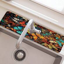 1 pièce Tapis de drain d'évier avec motif thème Hua Hudie, en terre de diatomées à séchage rapide et en caoutchouc antidérapant avec absorption de l'humidité, pour cuisine/salle de bain. Tapis de protection antidérapant en silicone en boue de diatomées pour robinet, tapis de drain de cuisine, protecteur de lavabo, convient à tous les types de robinets de salle de bain et de cuisine.