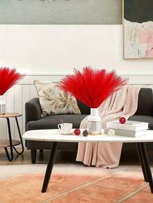 10/20/50pcs Red Faux Pampas Grass Artificial Reeds Large Tall Fluffy Artificial Fake Flower Bulrush Reed Grass Artificial Plants Boho Decor For Wedding Party Decoration, Home Living Room Bedroom Decor, Vase Arrangement, DIY Photoshoot Props Home Decor Christmas Decorations Christmas