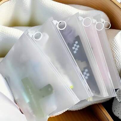 5/10个升级加厚透明磨砂拉链袋，透明塑料拉链收纳袋，便携式多用途透明拉链袋，方便分类收纳袋适用于内衣、化妆品、文具、旅行、行李隔层、衣服、洗漱用品、防水旅行收纳袋