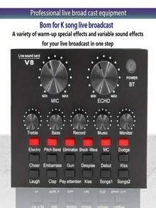 Carte son en temps réel V8 Mixeur en temps réel Convertisseur de voix Carte son avec plusieurs effets sonores Enregistrement sur ordinateur Convient pour la maison KTV Conversation vocale