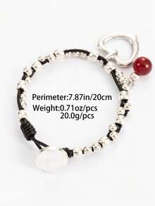 1 Piece / 3 Pieces Set: European American Gothic Pagan Style Hollow Heart-Shaped Red Beaded Pendant Leather Cord Beaded Necklace, Collarbone Chain + Round Ring + Heart-Shaped Bracelet, Suitable For Women's Daily Wear And As Halloween Christmas Gifts