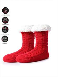 1pair Coral Fleece Socks, Anti-Slip Indoor Slippers For Men & Women, Warm & Plush For Autumn And Winter