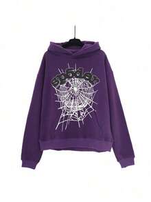 SP5DER Printed Loose Men's Hoodie - 紫色 - 查看 2