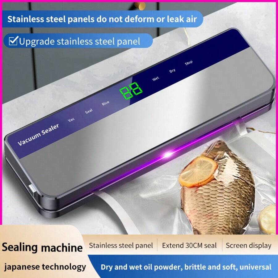 2300W Stainless Steel Automatic Vacuum Sealer Machine, Suitable For Dry & Wet Food Preservation. Multiple Modes Available, Perfect For Storing Fresh Produce And Meat. Digital Display Control
