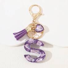 1pc Women's Fashion Purple Shiny Heart-Shaped Rhinestone 26 English Letter Keychain, Resin Drip Glue Rhinestone Initial Key Chain, Suitable As Gift For Friends, Students, Women, Cute Bag Charm, Car Key Accessory, Valentine's Day, Mother's Day Gift Christmas Bag Charms Car Accessories Teacher Sister Gift Ideas