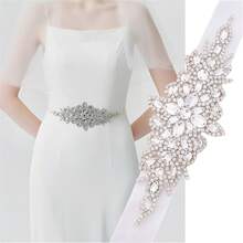 Pegatina de cristal de diamante de alta gama hecha a mano con rhinestones, cinturón de cintura nupcial, pegatina de diamante de pegamento termofusible, decoración de boda, accesorios nupciales, suministros de manualidades DIY - Plateado - Ver 3