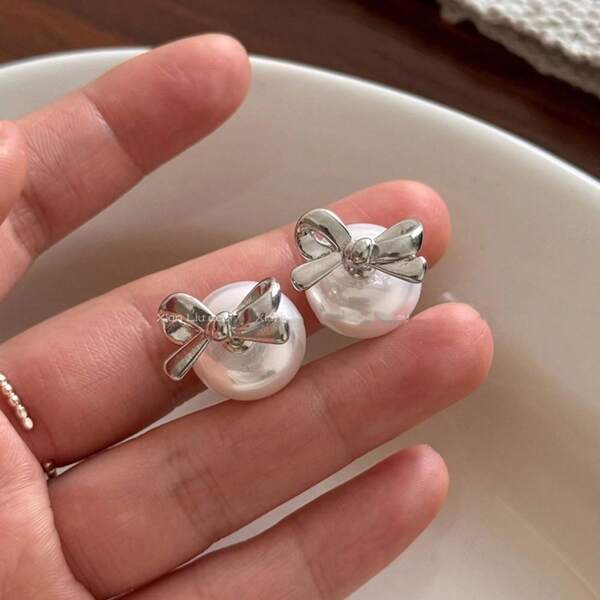 Two Pieces Bow Pearl Earrings, Light Luxury, Elegant, High-End Earrings, Sweet, Exquisite And Versatile Earrings