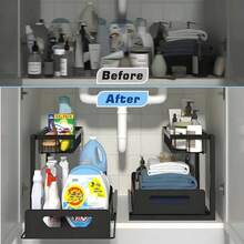 Stozle 2 Tier Under Sink Organizers And Storage, Under Sink Organizer, Slide Out Pull Out Cabinet Organizer Shelf, Metal Sliding Drawer For Kitchen Bathroom Pantry Cabinet Closet Organization Rack - 2 gói màu trắng - Xem 5