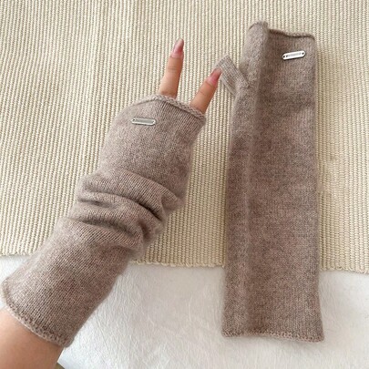 Guanti caldi in cashmere per l'autunno e l'inverno, maniche lunghe senza dita lavorate a maglia, adatti alle donne da indossare durante il freddo inverno, caldi e resistenti al freddo, un must per impiegati e studenti in inverno, la lunghezza delle maniche è di circa 40 cm