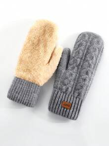 1 件女士冬季针织双层加厚保暖触屏手套，温暖女士时尚露指手套适合日常使用、派对、餐饮、骑自行车、旅行、写作、办公室 - 彩色 - 查看 5