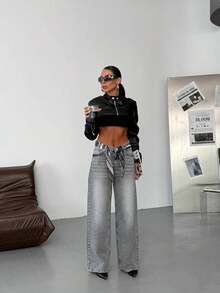 SQUALO Jeans de mujer con efecto lavado en azul, desgarrados y con efecto desgastado, estilo urbano