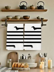 2 pièces Serviette de cuisine avec éléments animaliers, convient pour la maison, la cuisine, le restaurant, les décorations de fête. Motif amusant et mignon de silhouette de teckel