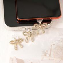 1pc Golden Rhinestone Bow Charm/Phone Charging Port Dust Plug/Decoration Pendant/Applicable For Iphone/Type-C/Android Plug